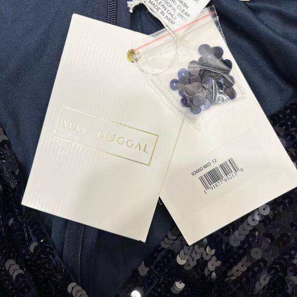 Mac Duggal Navy Sequin Long Sleeve Dress - Picture 7 of 9